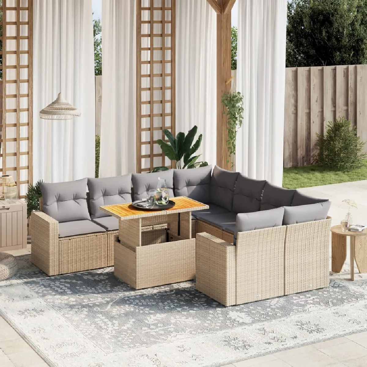 vidaXL Salon de jardin 9 pcs résine tressée avec coussins - vue 4