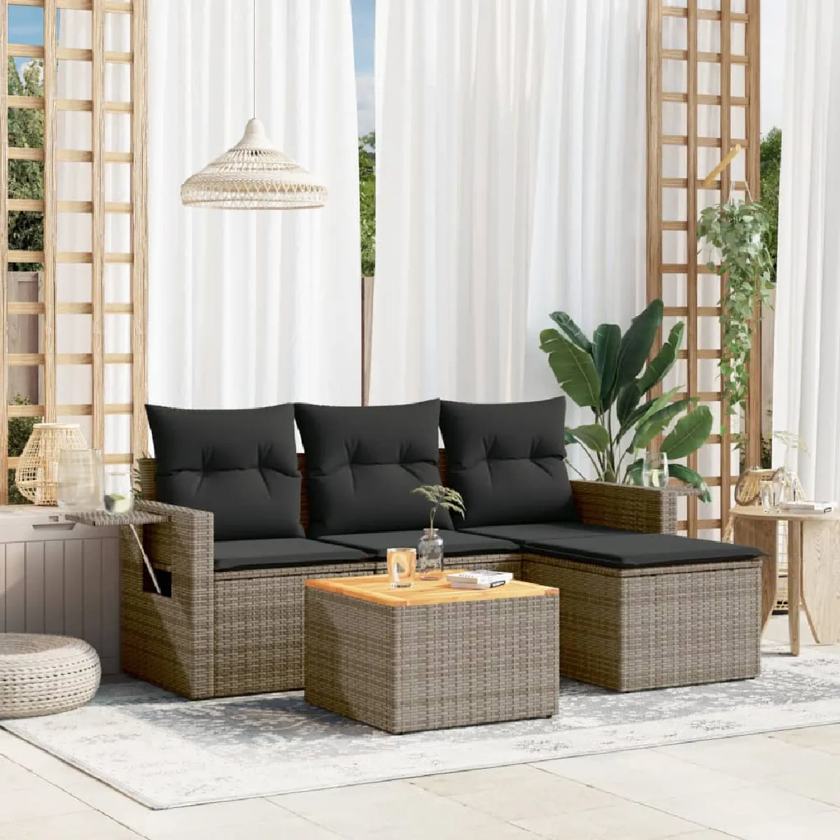 Vidaxl Gris Salon De Jardin 5 Pcs