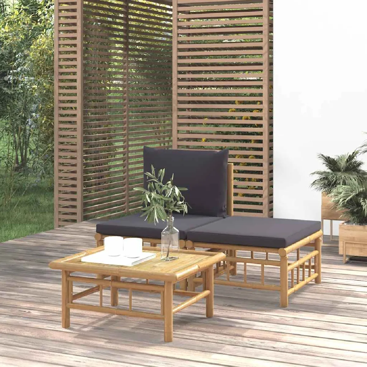 vidaXL Salon de jardin 3 pcs Bambou - vue 3