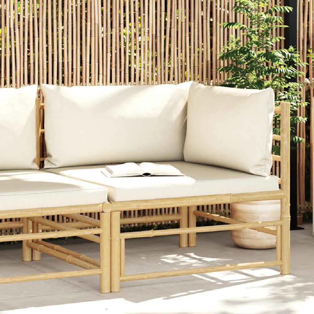 vidaXL Canapé d'angle de jardin - Blanc crème
