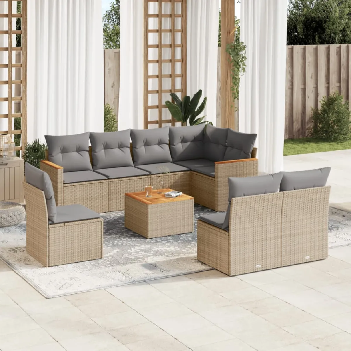 Salon de jardin vidaXL 9 pcs avec coussins - vue 2