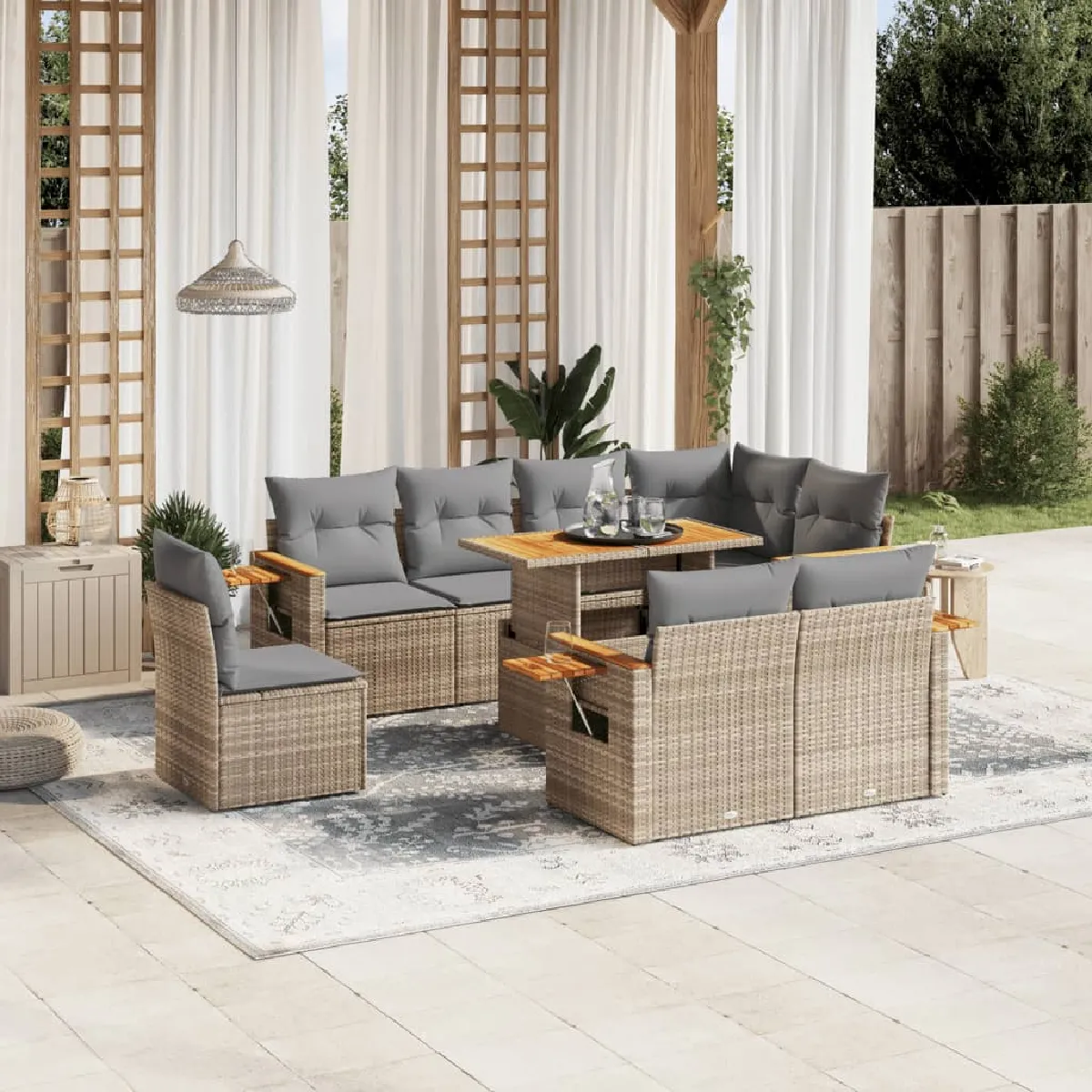 vidaXL Salon de jardin avec coussins 9 pcs résine tressée - vue 2
