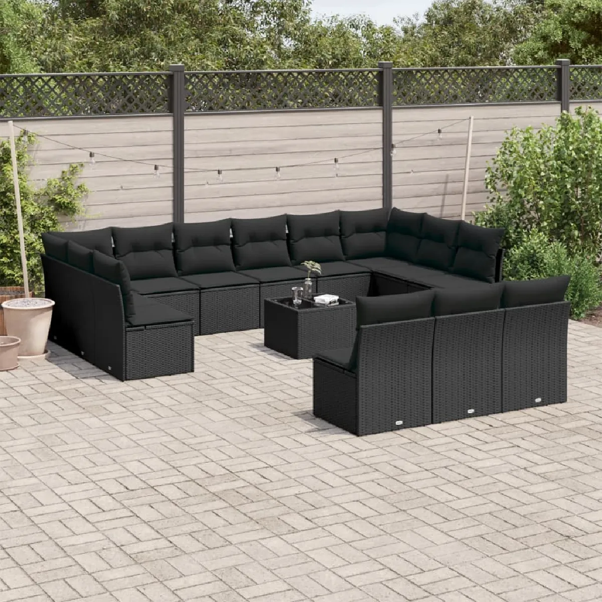 VIDAXL  Ensemble salon de jardin avec coussins, 14 pcs - Noir