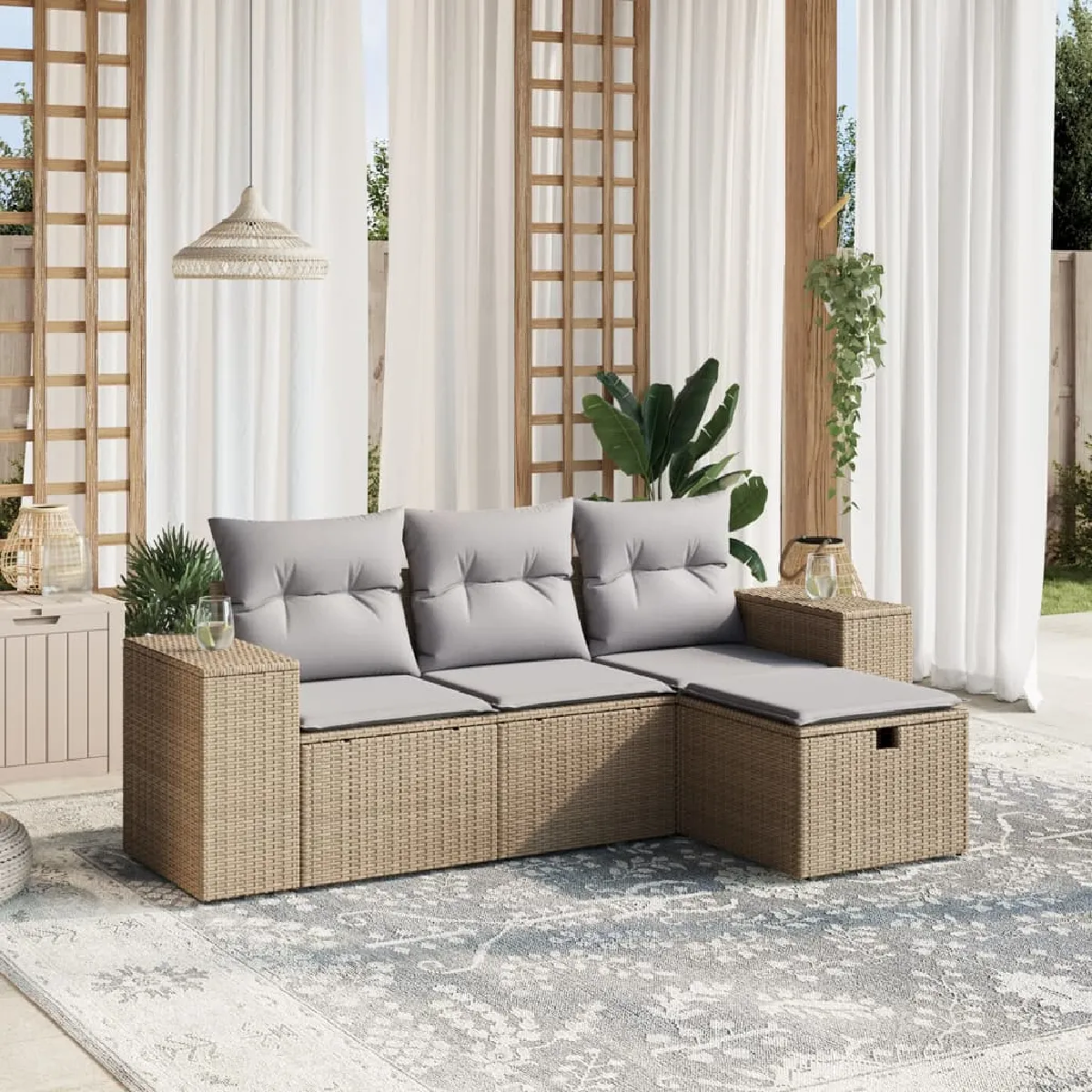 vidaXL Salon de jardin avec coussins 4pcs mélange résine tressée