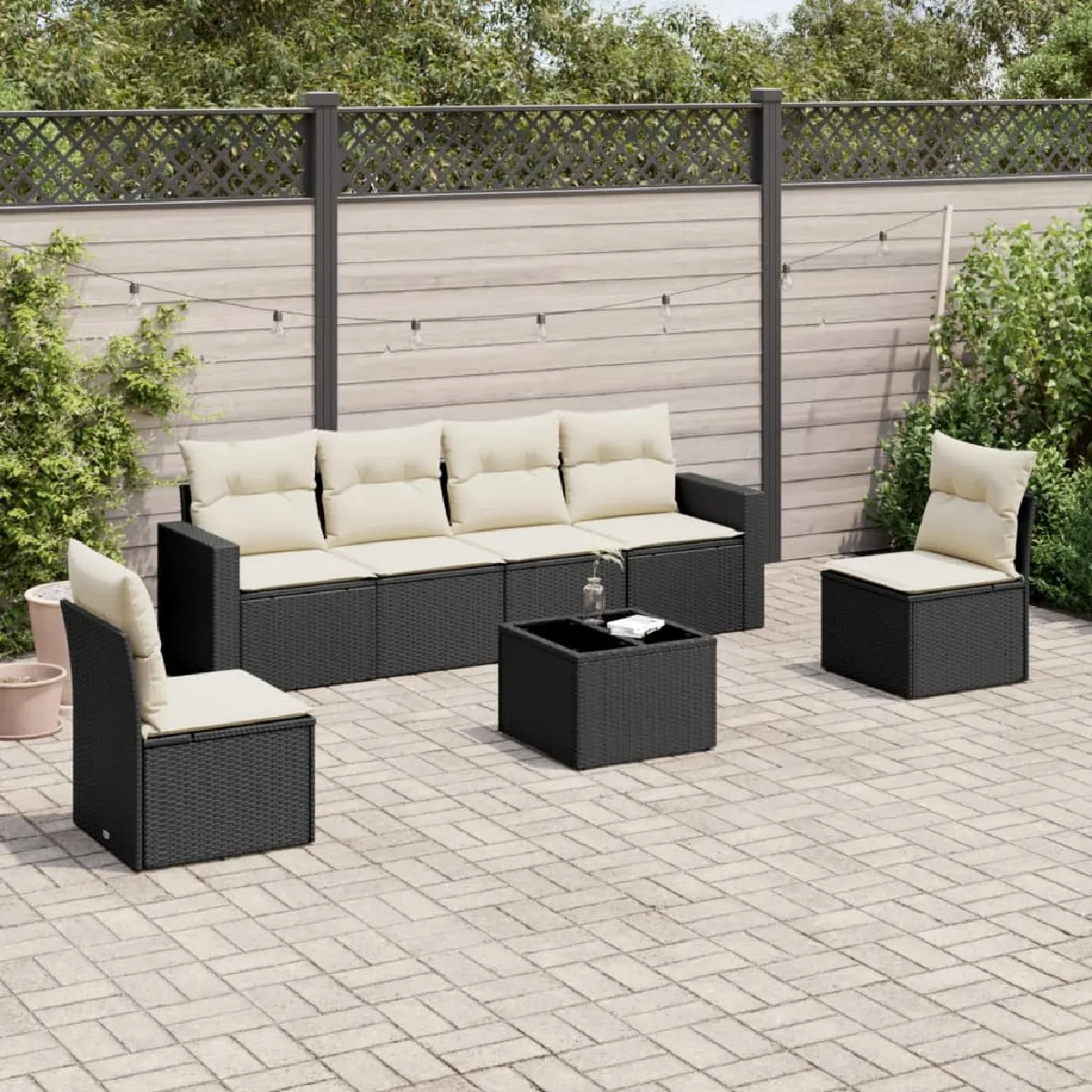 vidaXL Salon de jardin 7 pcs Coussins noirs - vue 3