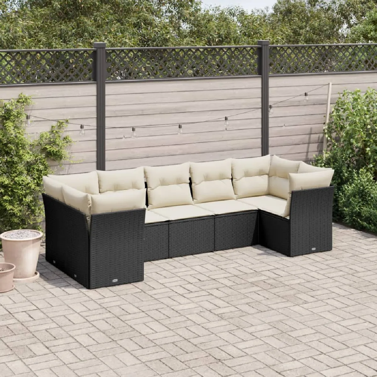 Salon de jardin vidaXL - 7 pcs - Noir