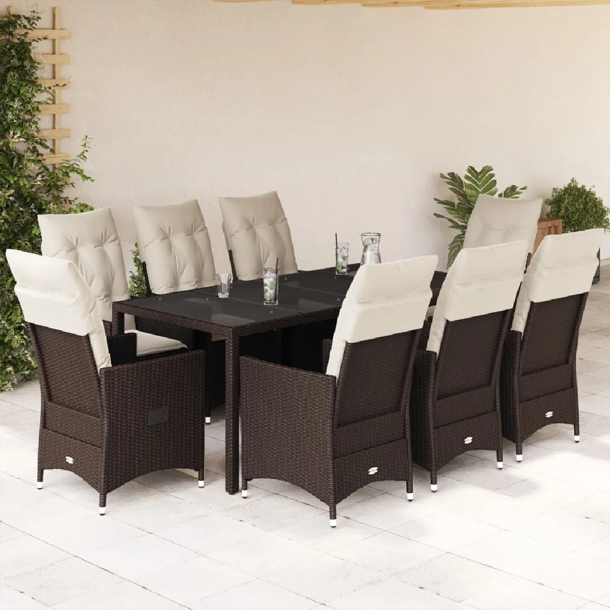 Non Communiqué Marron Vidaxl Ensemble À Manger De Jardin Et Coussins 9 Pcs Poly Rotin, Ensemble De Salle À Manger D'extérieur 3276775 - Image 2