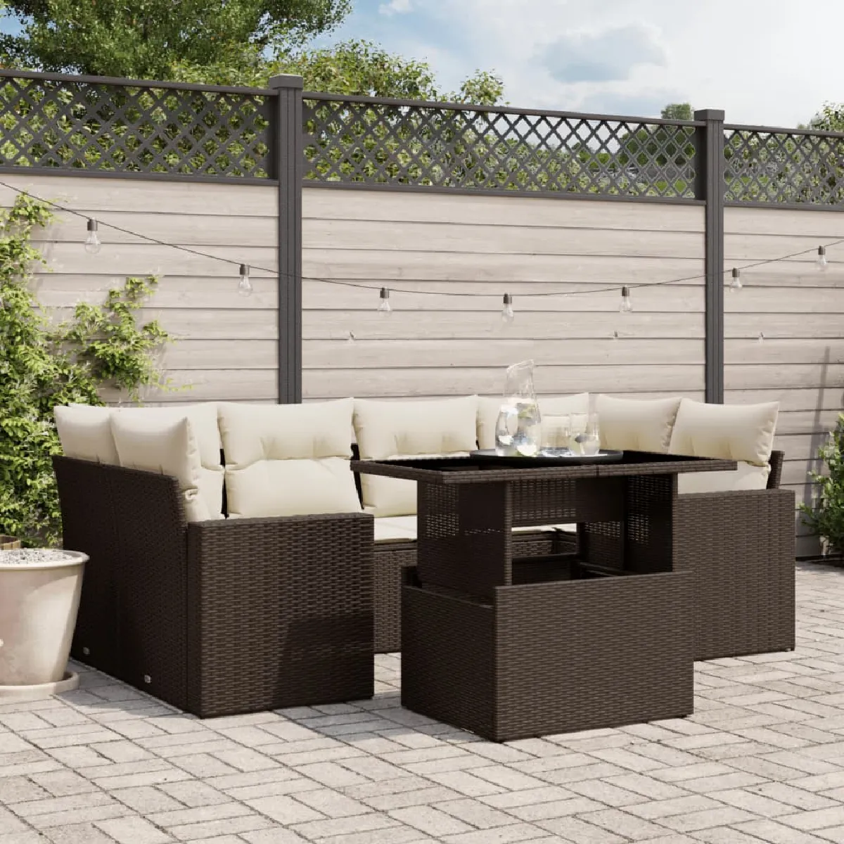vidaXL Salon de jardin avec coussins 7 pcs résine tressée 3266379 - vue 9