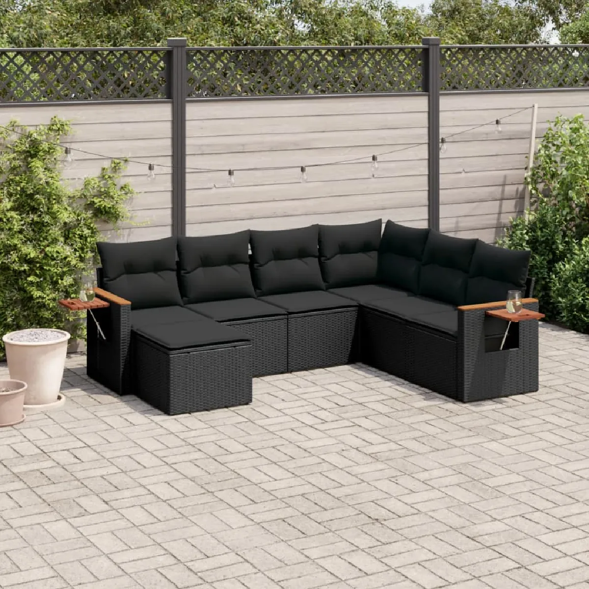 Salon de jardin vidaXL 7 pcs - Noir