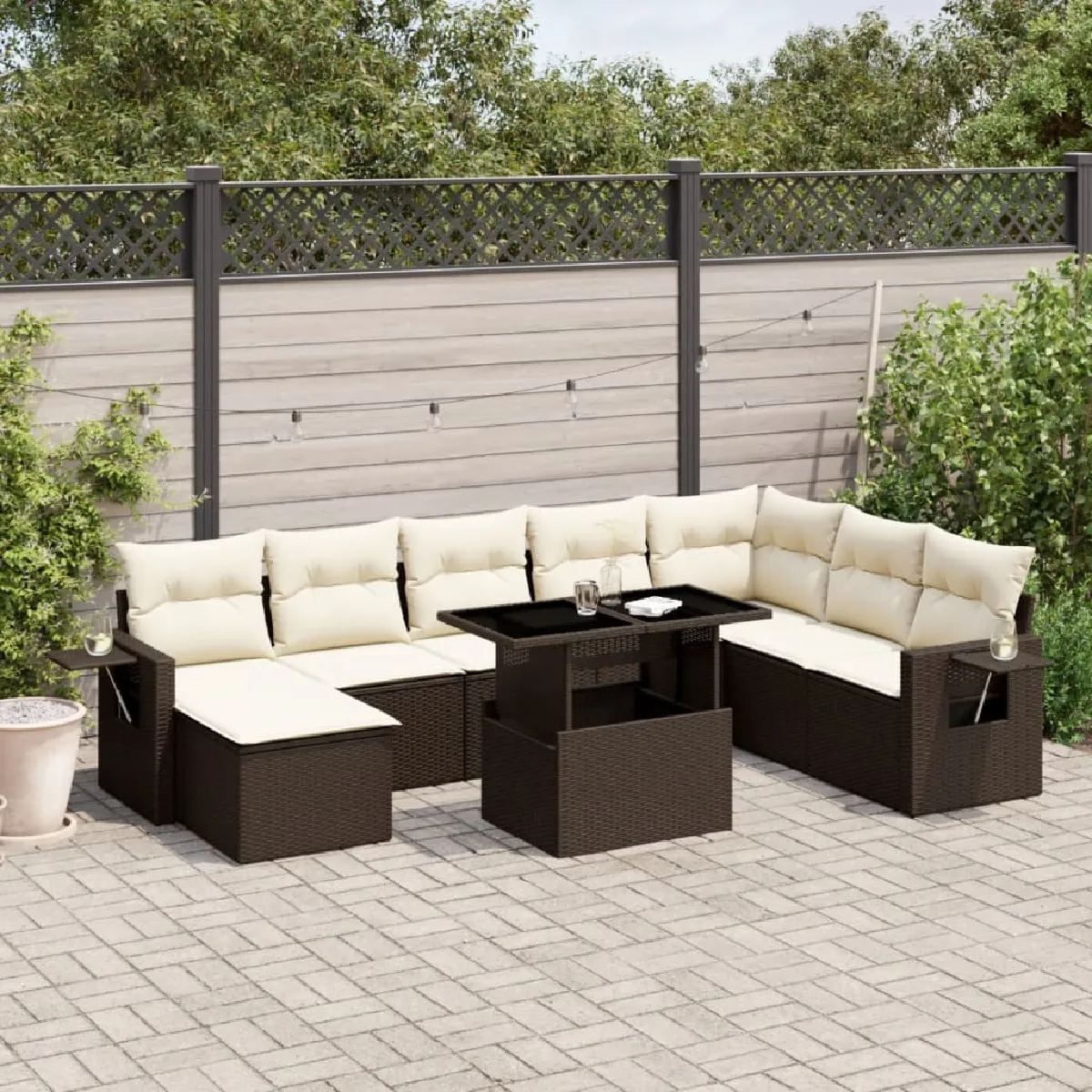 Vidaxl Marron Salon De Jardin 9 Pcs