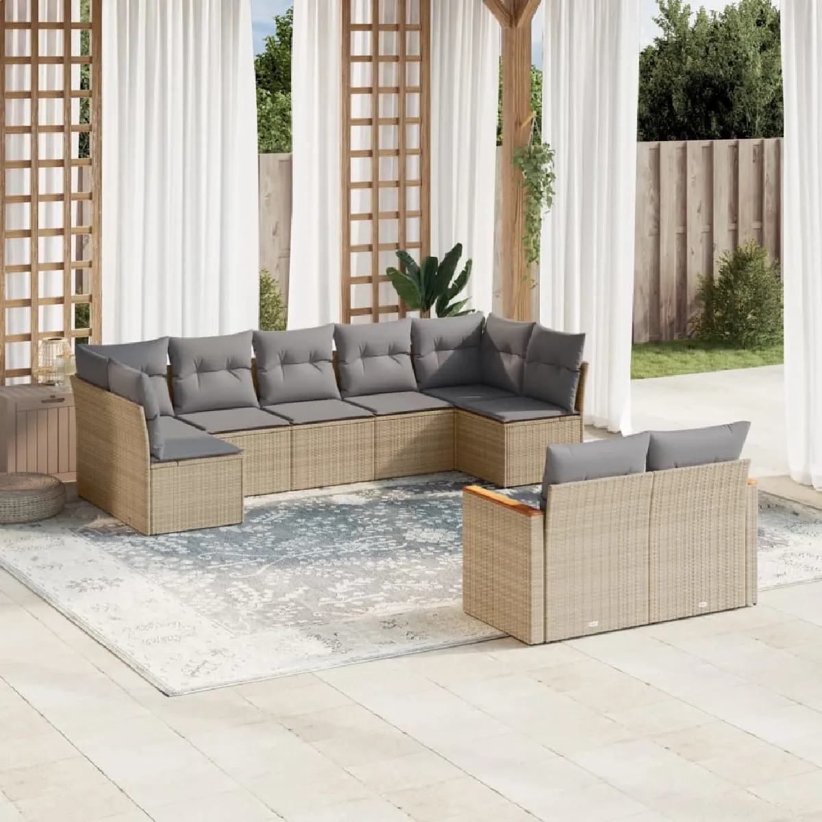 vidaXL Salon de jardin - 9 pcs Résine tressée Beige