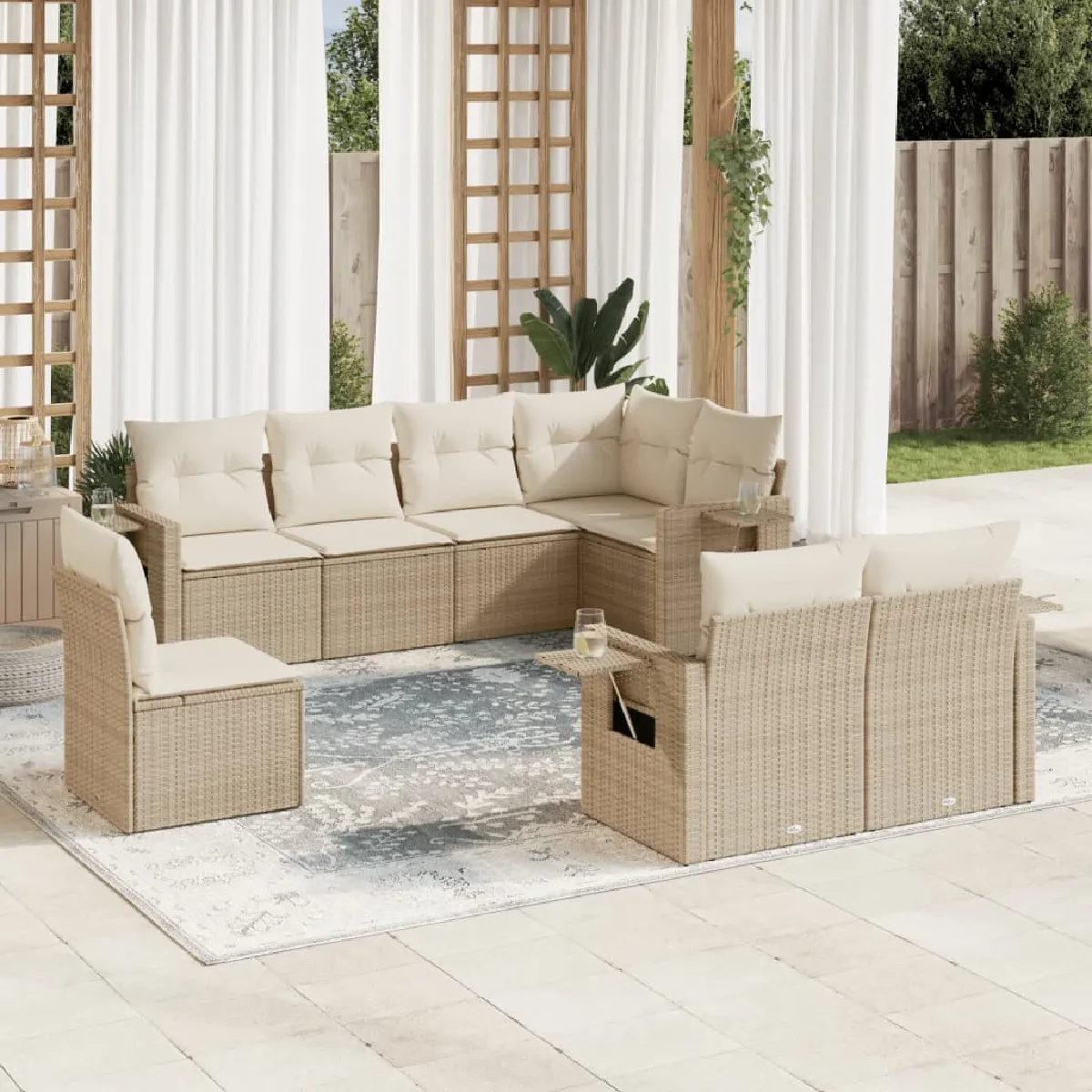 VIDAXL Salon de Jardin avec Coussins - Beige Résine Tressée