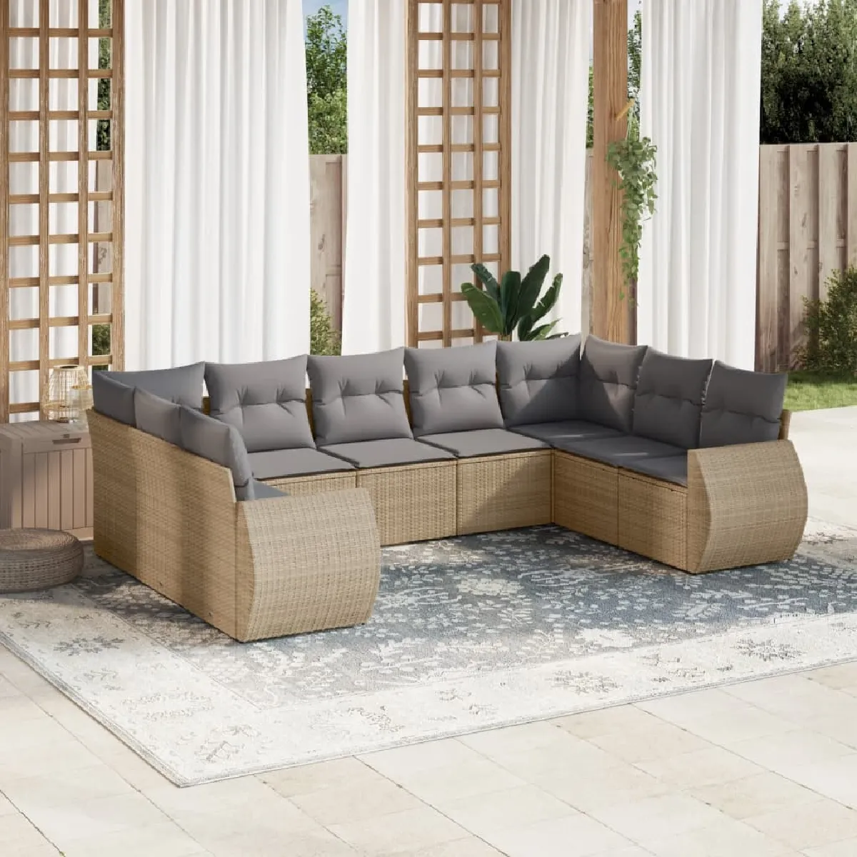 VIDAXL Salon de jardin 9 pièces beige résine tressée