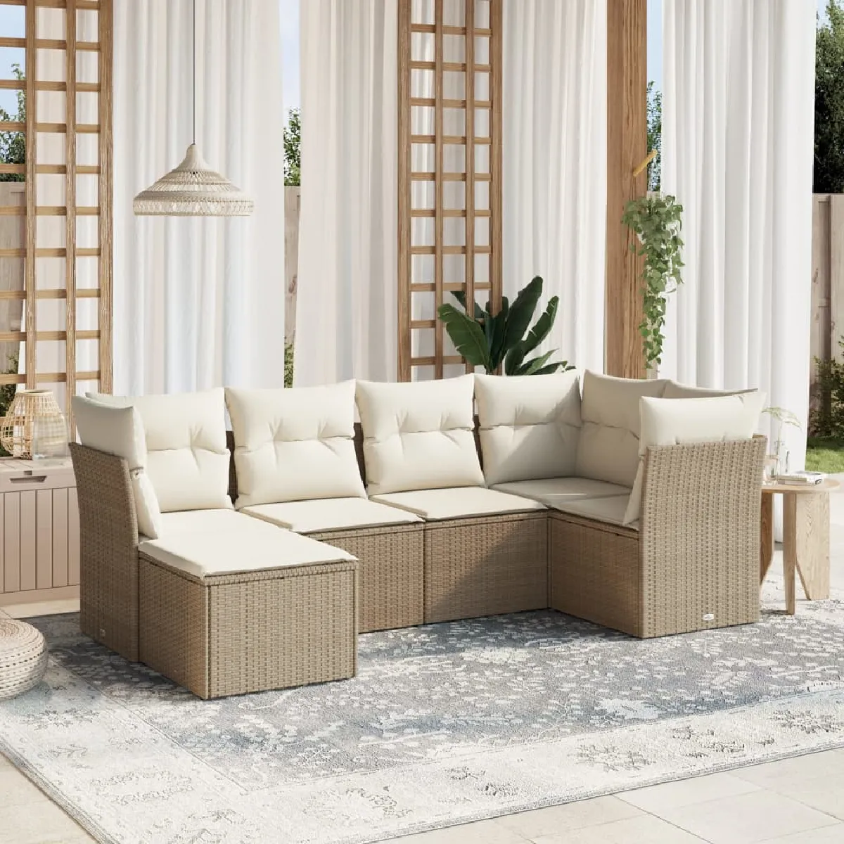 VIDAXL - Salon de jardin modulable - Rotin - Beige - 6 pièces - Image 3
