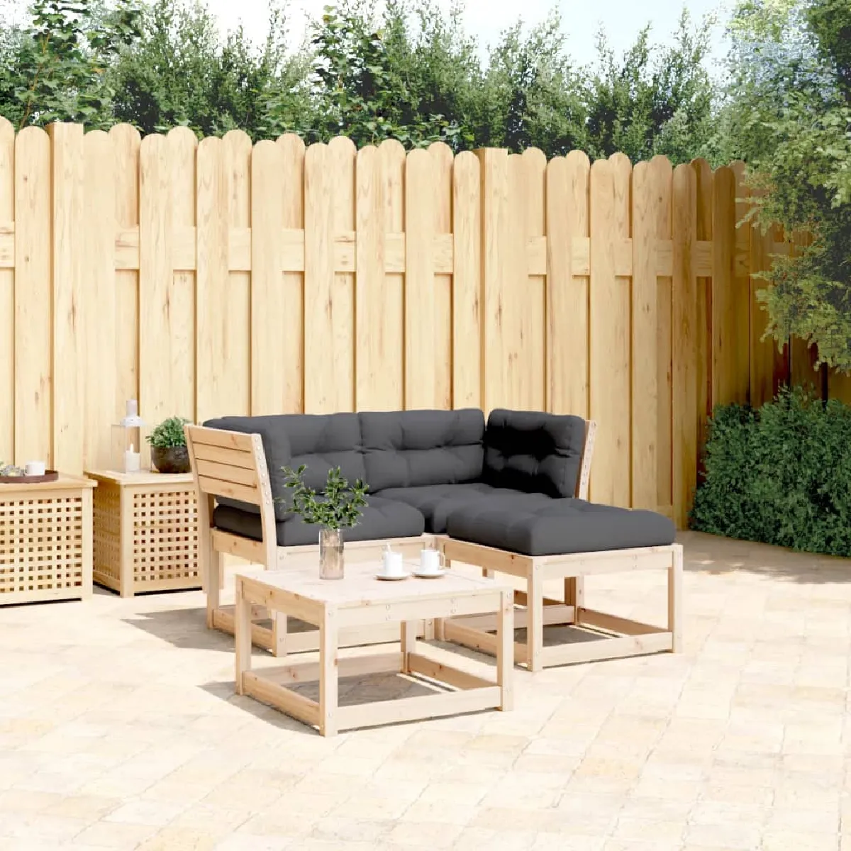 vidaXL Salon de jardin 3 pcs avec coussins bois de pin