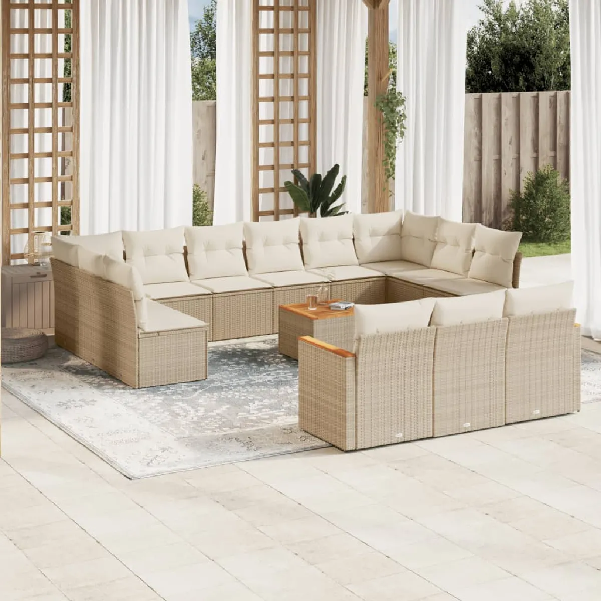Salon de jardin modulable VIDAXL rotin beige 14 pieces x 61.5 x 69