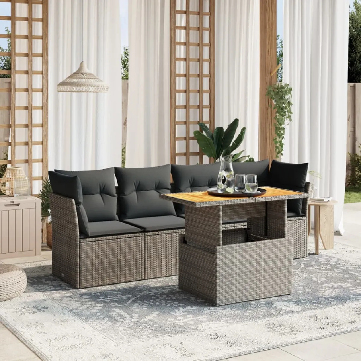 vidaXL Salon de Jardin avec Coussins 5 pcs Canapés de Terrasse Ensemble de Meubles de Patio Mobilier dExtérieur 3270668 - vue 10