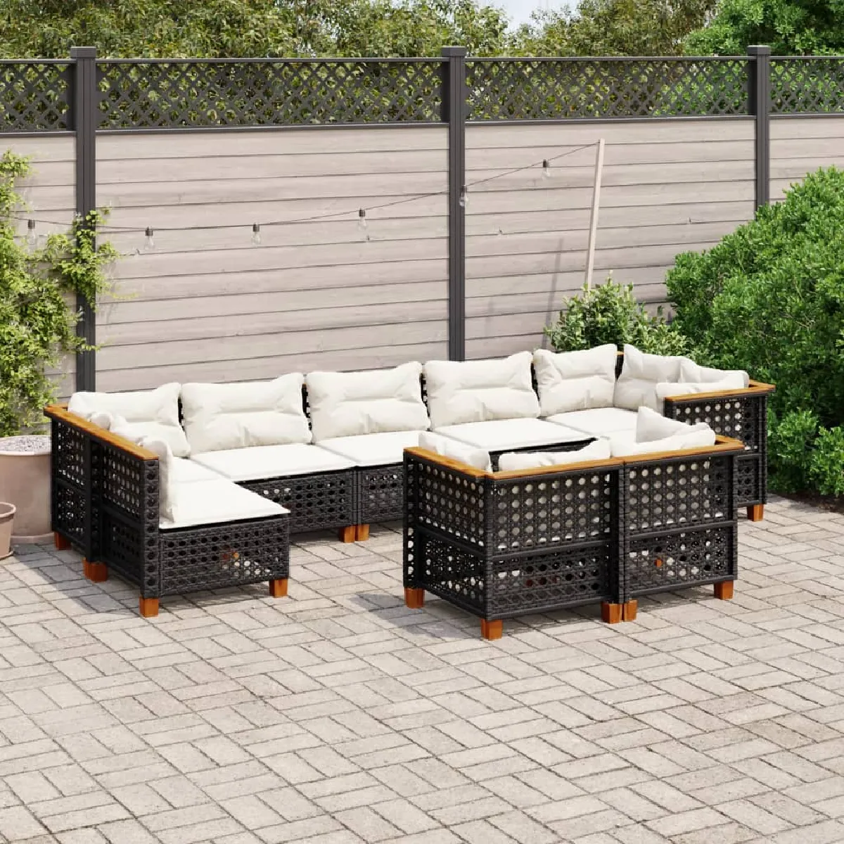 Non Communiqué Noir Salon De Jardin Modulable Vidaxl Rotin 9 Pieces 9 Personnes - Image 3