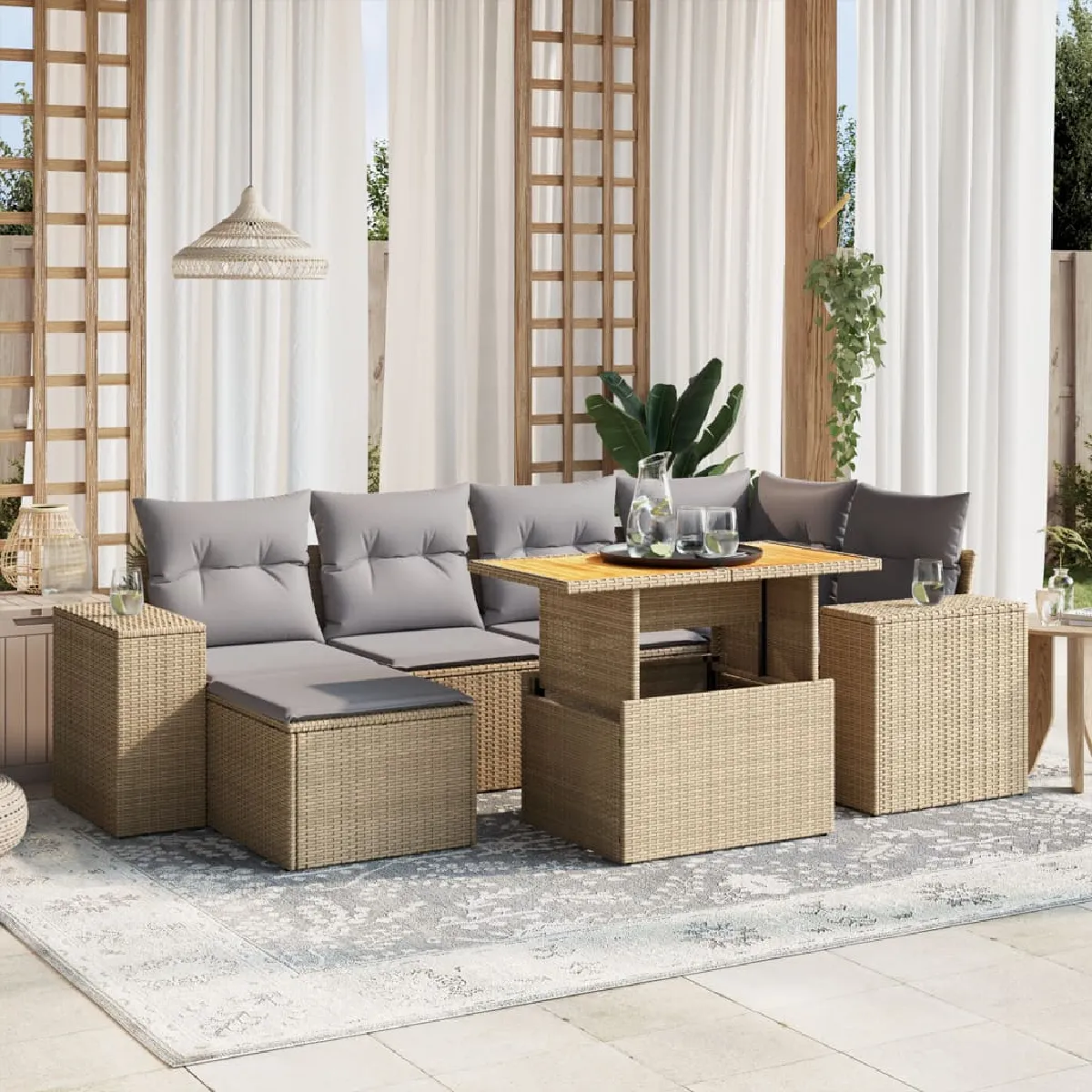 VIDAXL - Salon de Jardin - 7 pièces - Beige - Image 3