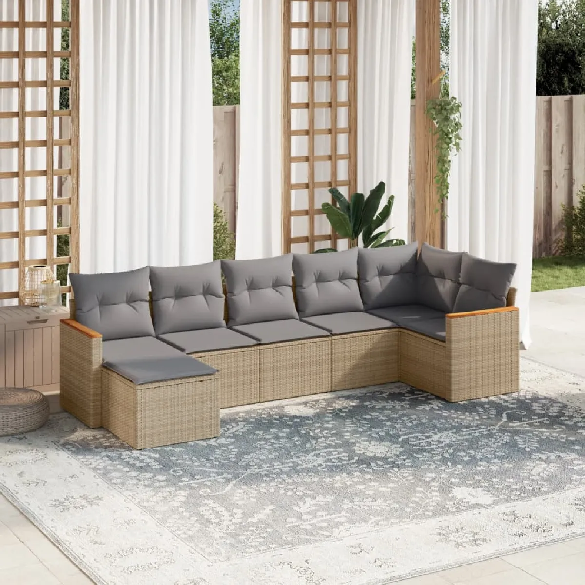 vidaXL Salon de jardin 7 pcs Résine tressée mélange - vue 2
