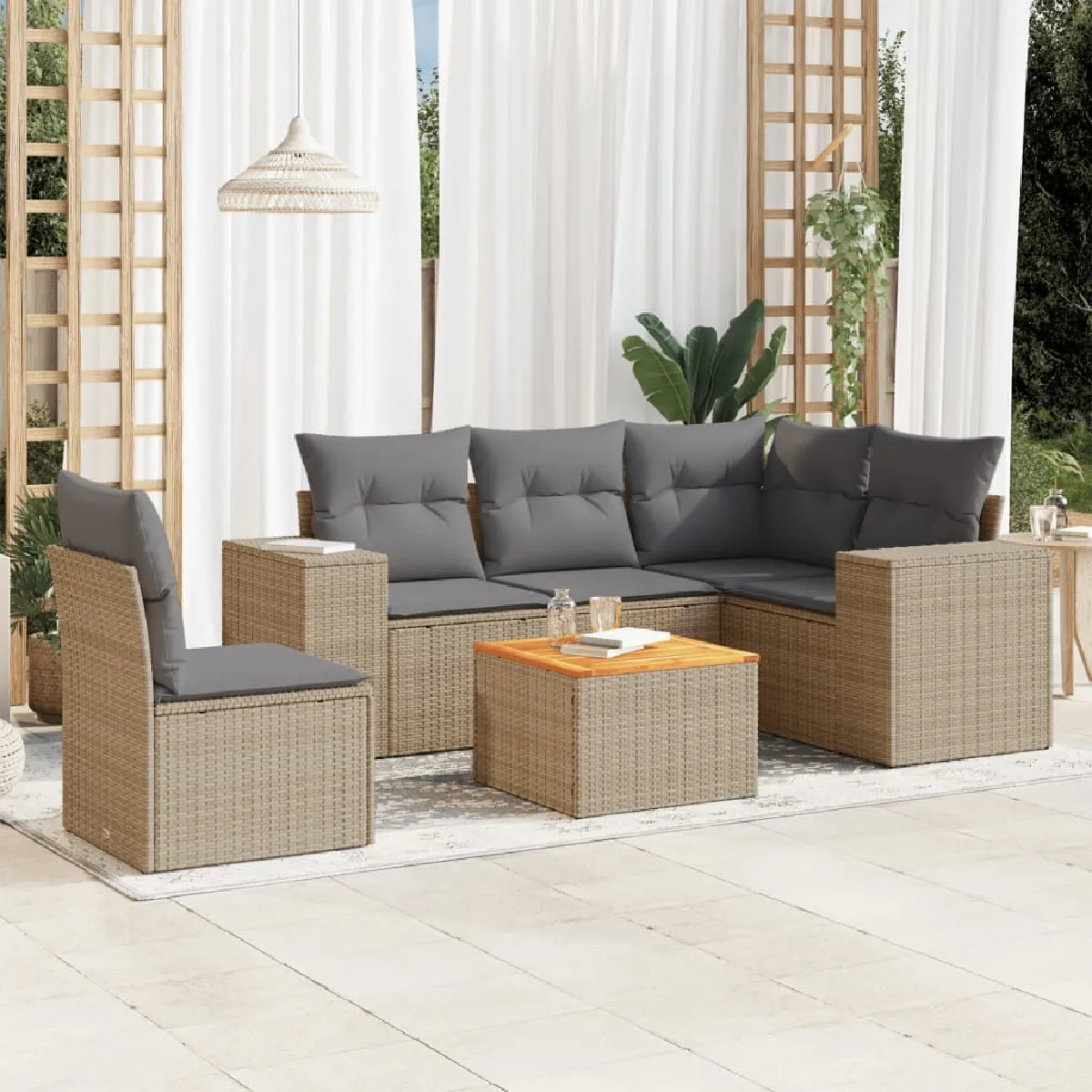 VIDAXL Salon jardin modulaire 6 pcs résine tressée - vue 2