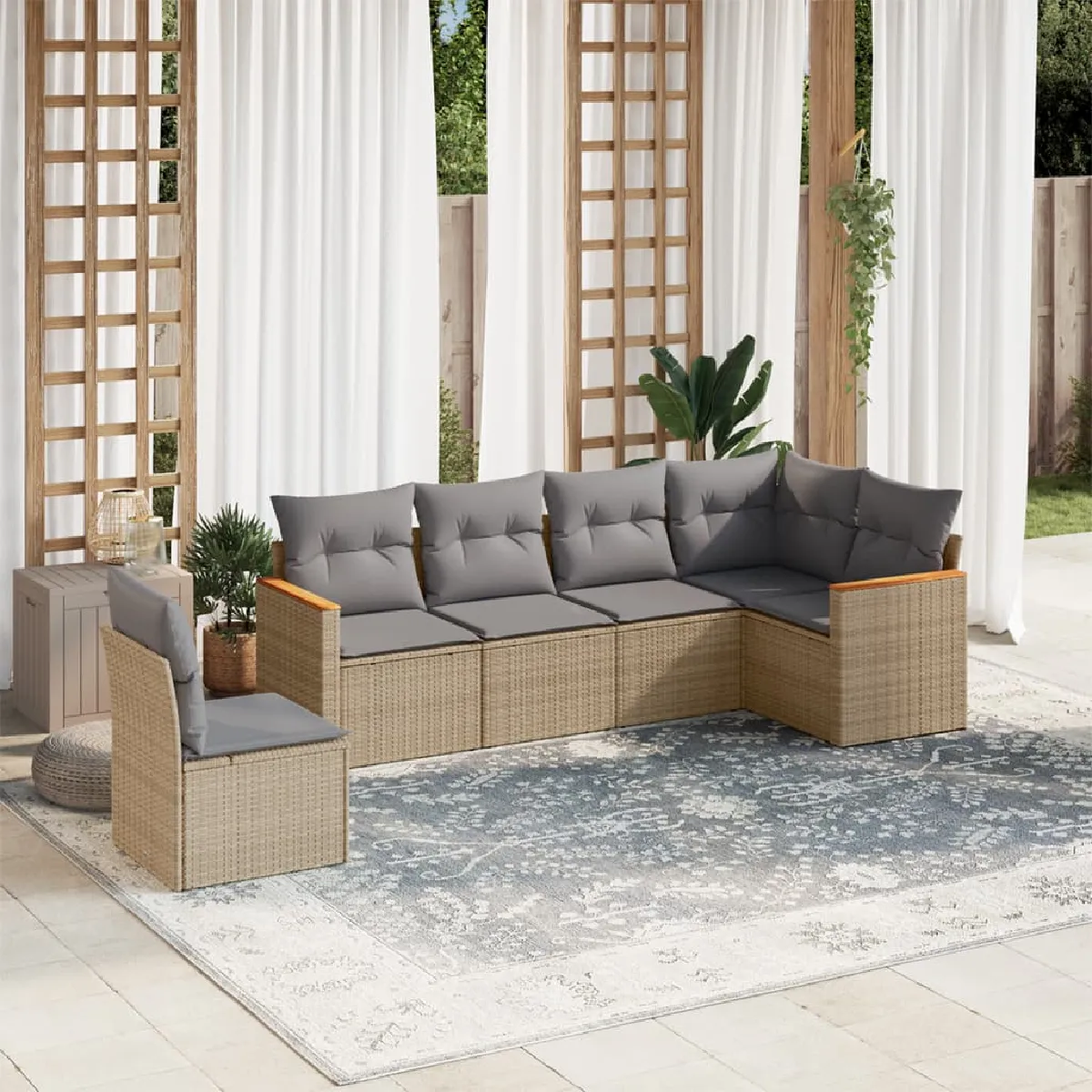 vidaXL Salon de jardin avec coussins 6pcs mélange résine tressée - vue 5