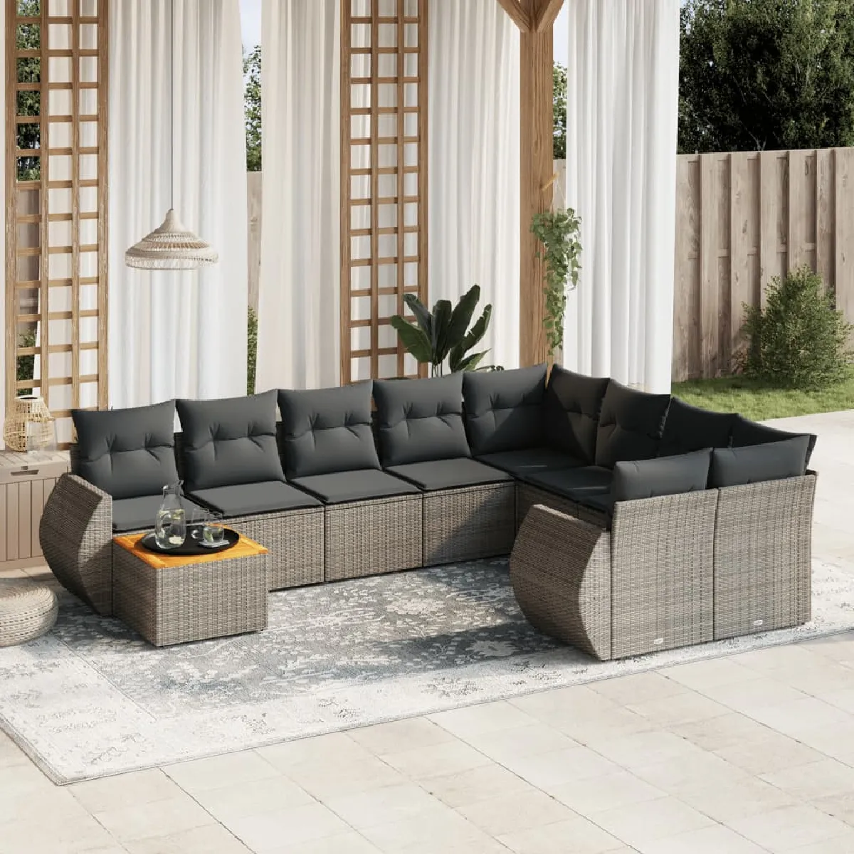vidaXL Salon de jardin 10 pcs - Gris