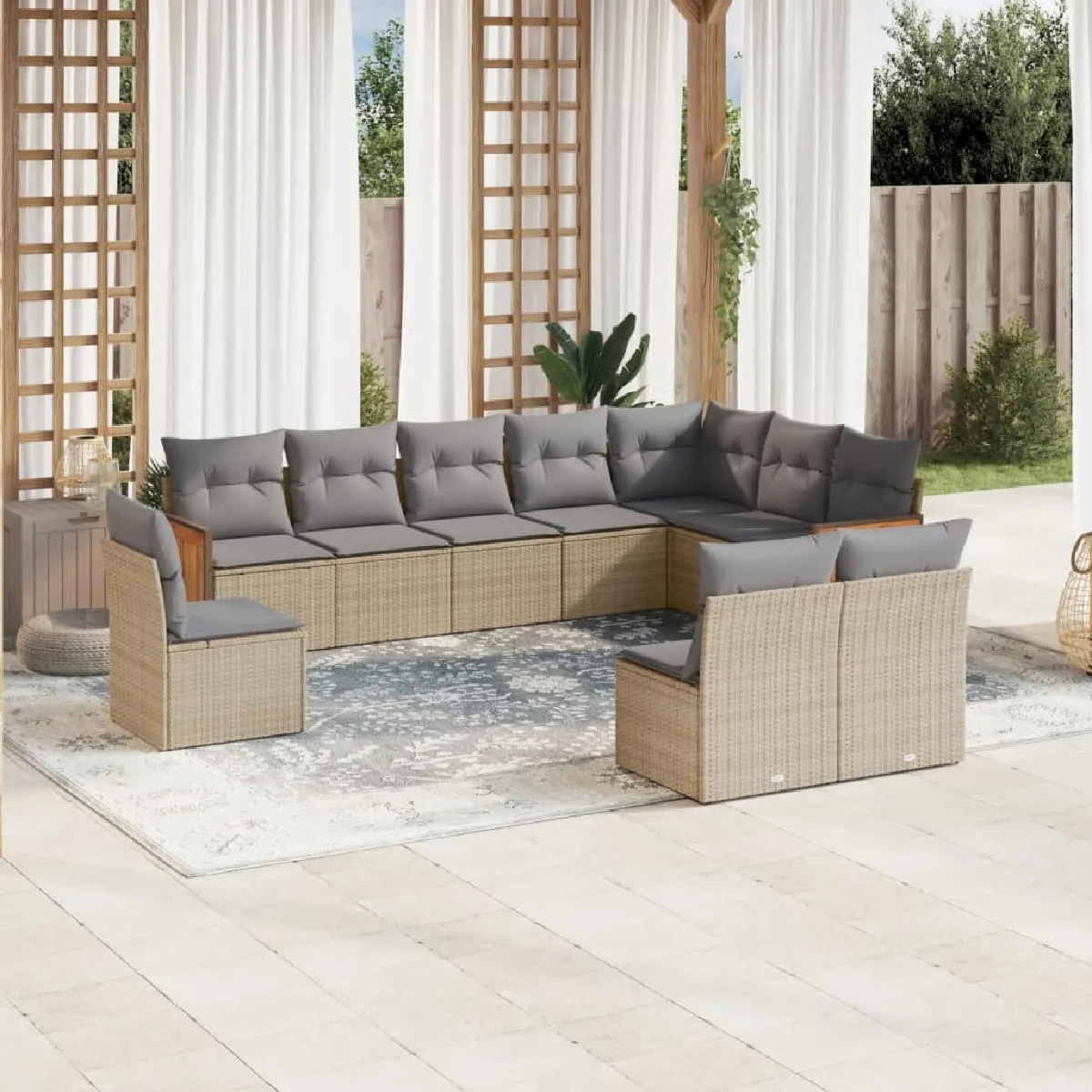 Vidaxl Beige Salon De Jardin 10 Pcs