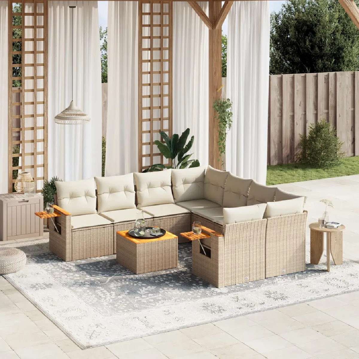 Non Communiqué Beige Salon De Jardin Modulable Vidaxl Resine Tressee 9 Pieces 62 X 62 X 69 Cm 8 Personnes - Image 3