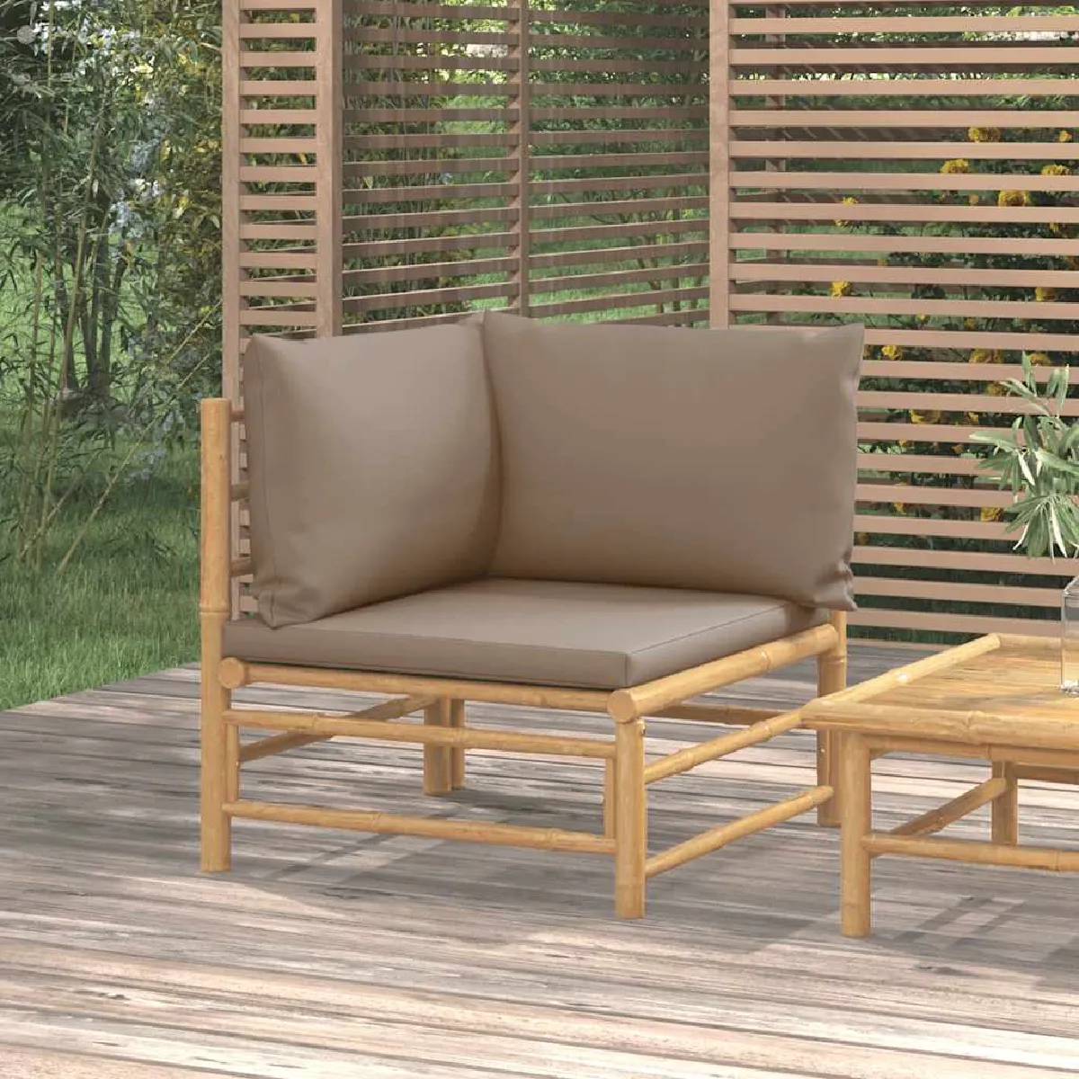 vidaXL Canapé d'angle avec coussins - Bambou taupe