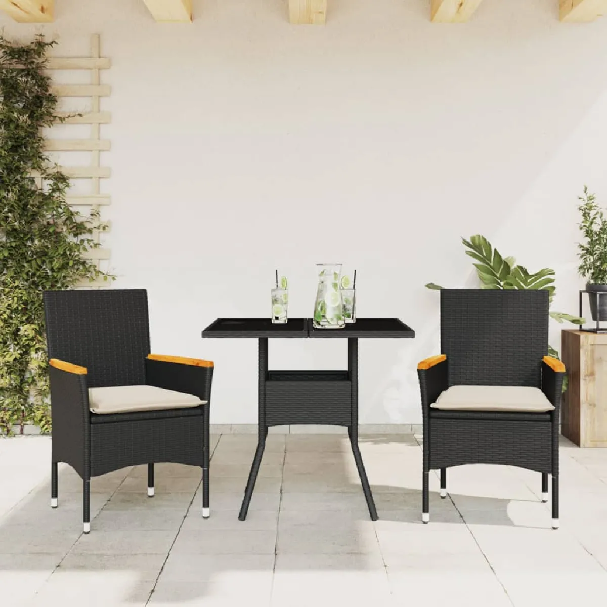 VIDAXL Ensemble à manger jardin et coussins 3 pcs Rotin Verre