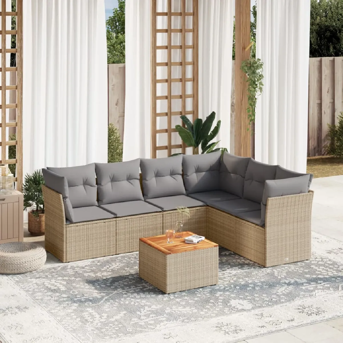 VIDAXL Salon de jardin 7 pièces avec coussins beiges - vue 2