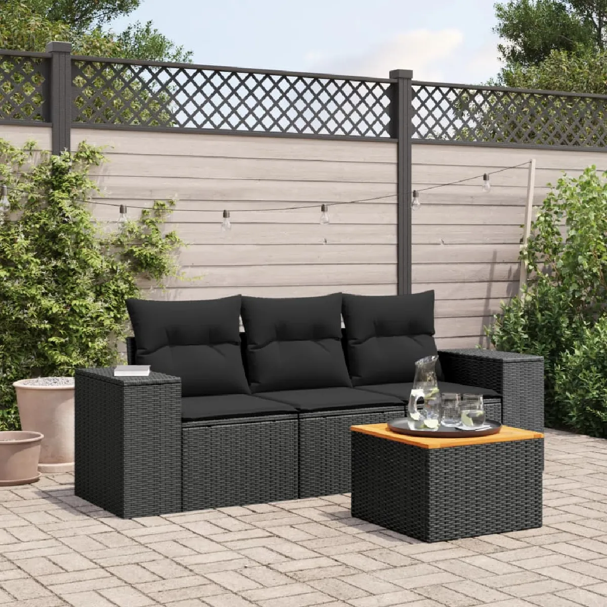 VIDAXL - Salon de jardin modulable - Résine tressée - Noir - 3 personnes - 4 pièces - Image 2