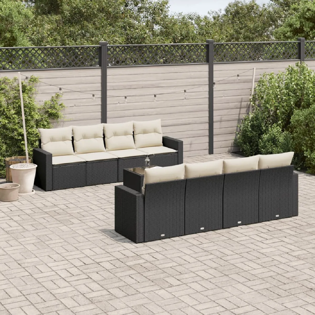 VIDAXL Salon de jardin 9 pcs avec coussins - Noir résine tressée