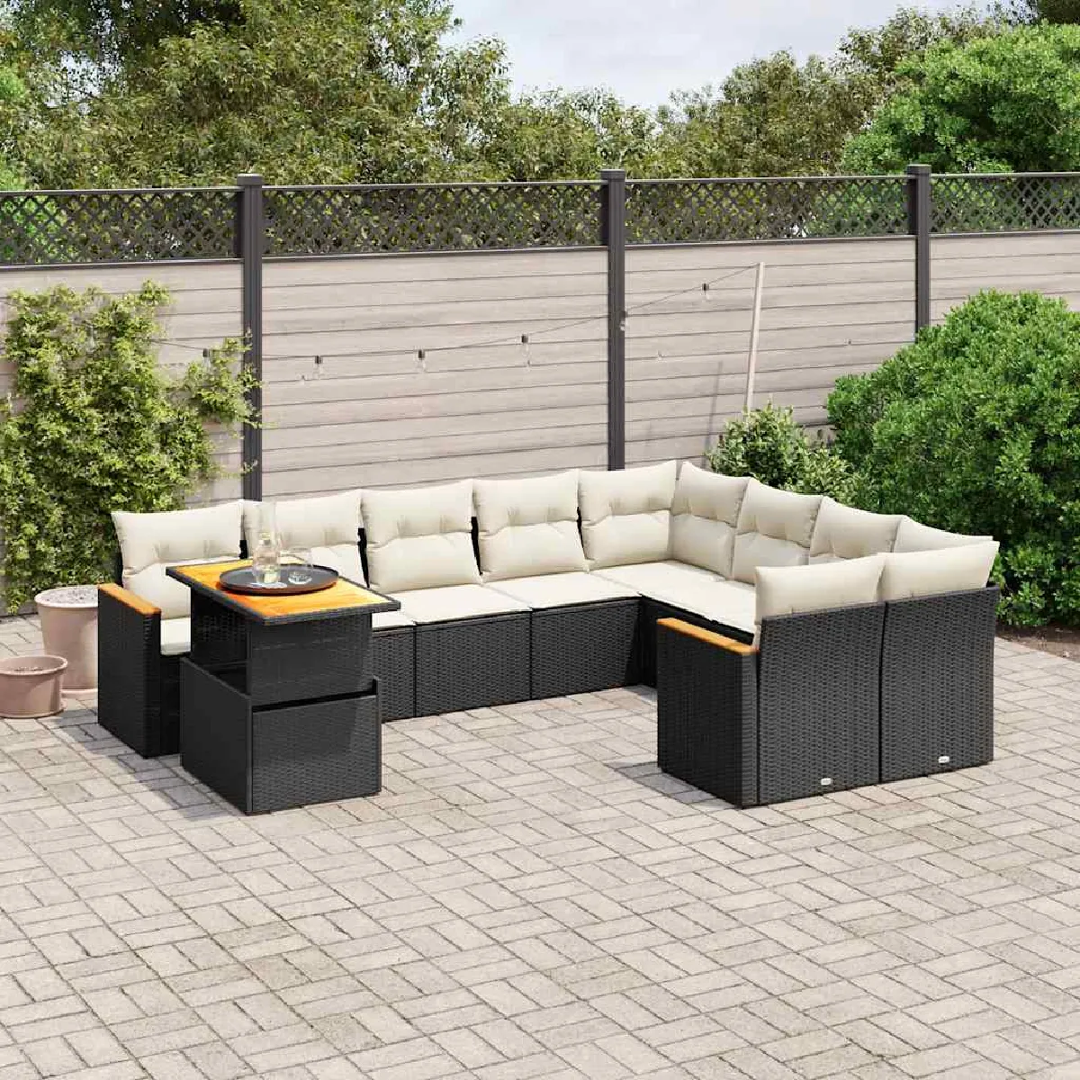 vidaXL Salon de jardin 10 pcs avec coussins - Noir