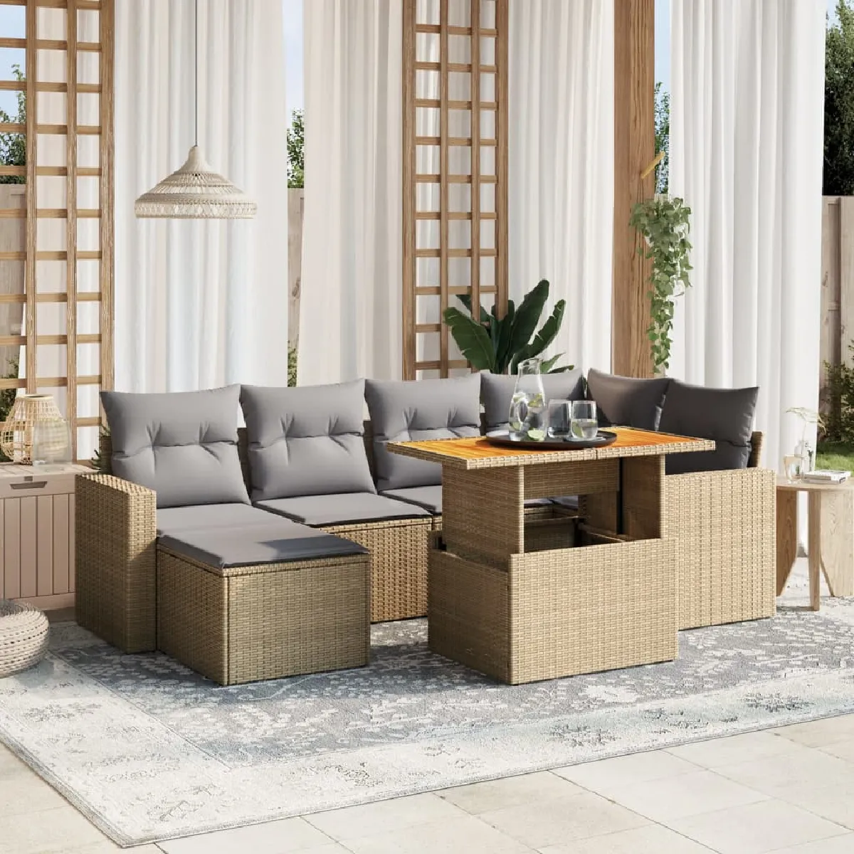 Non Communiqué Beige Vidaxl Salon De Jardin Avec Coussins 7 Pcs, Canapés De Terrasse, Ensemble De Meubles De Patio, Mobilier D'extérieur, 3275593 - Image 2