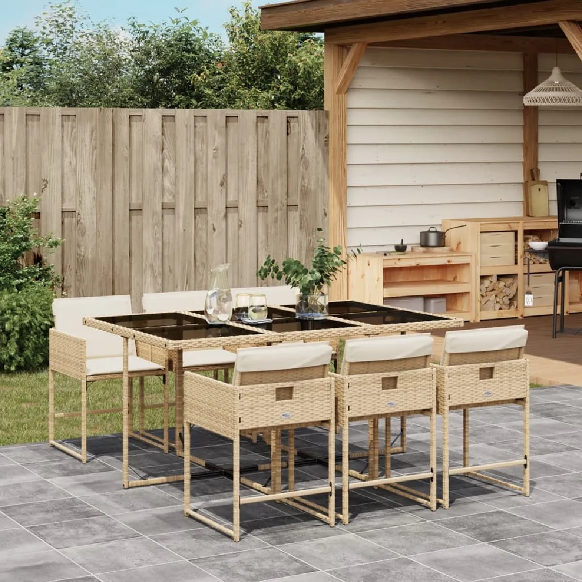 vidaXL Ensemble à manger de jardin 7 pcs - Beige
