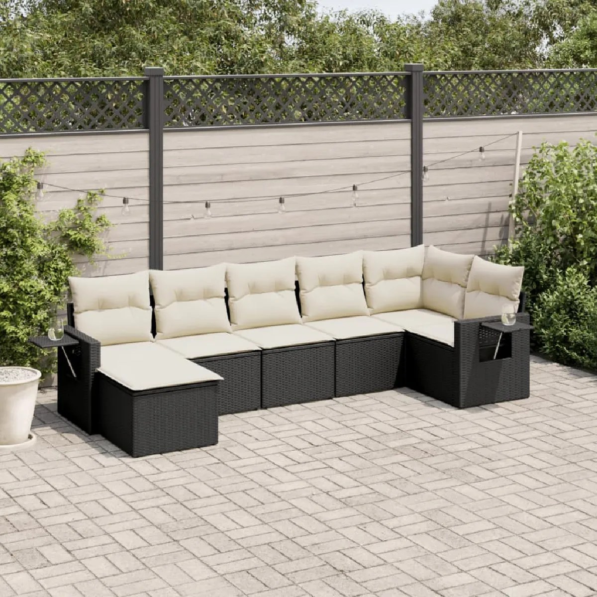 VIDAXL Salon de jardin 7 pcs avec coussins - Noir