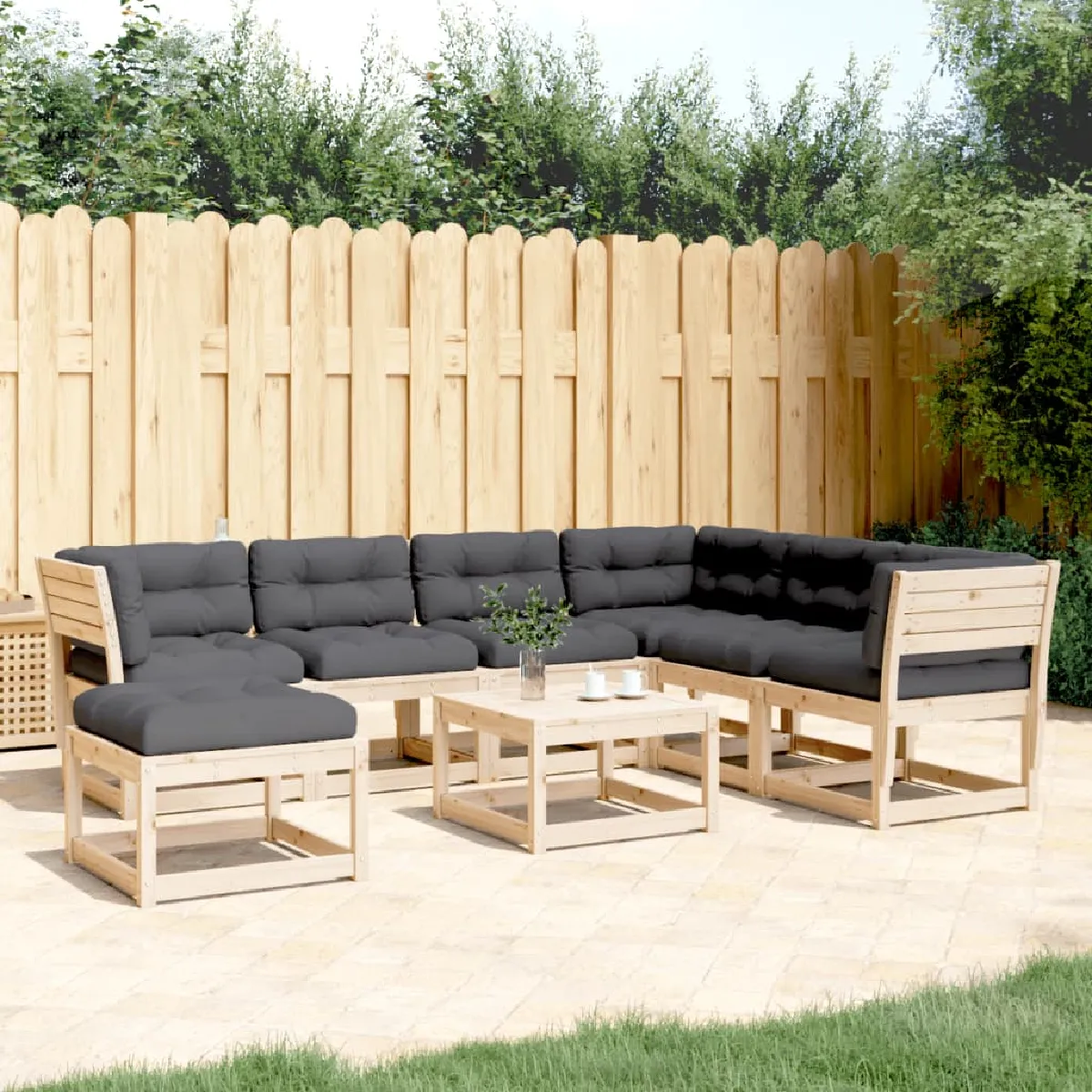 vidaXL Salon de jardin 7 pcs Bois de pin massif - vue 2
