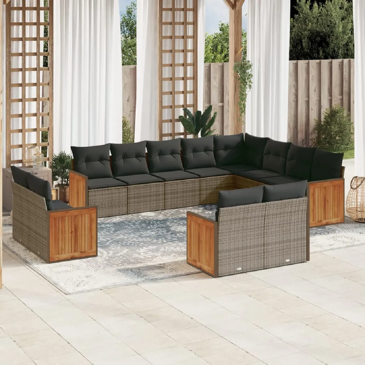 vidaXL Salon de jardin 12 pcs Coussins résine tressée - vue 3