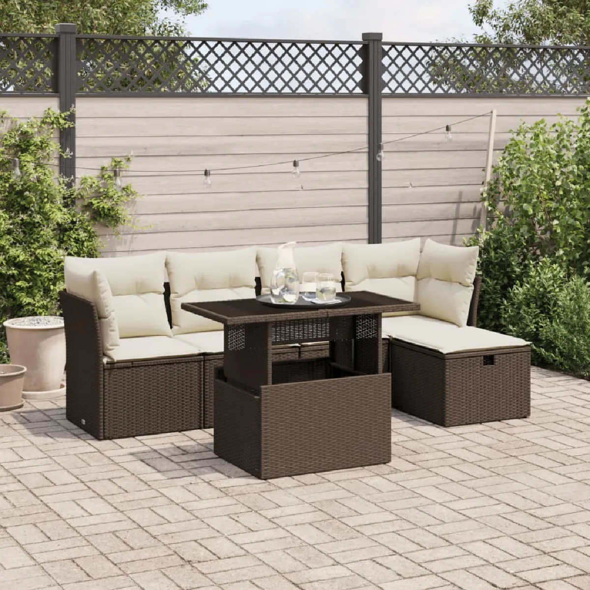 vidaXL Salon de jardin avec coussins 6 pcs résine tressée - vue 2