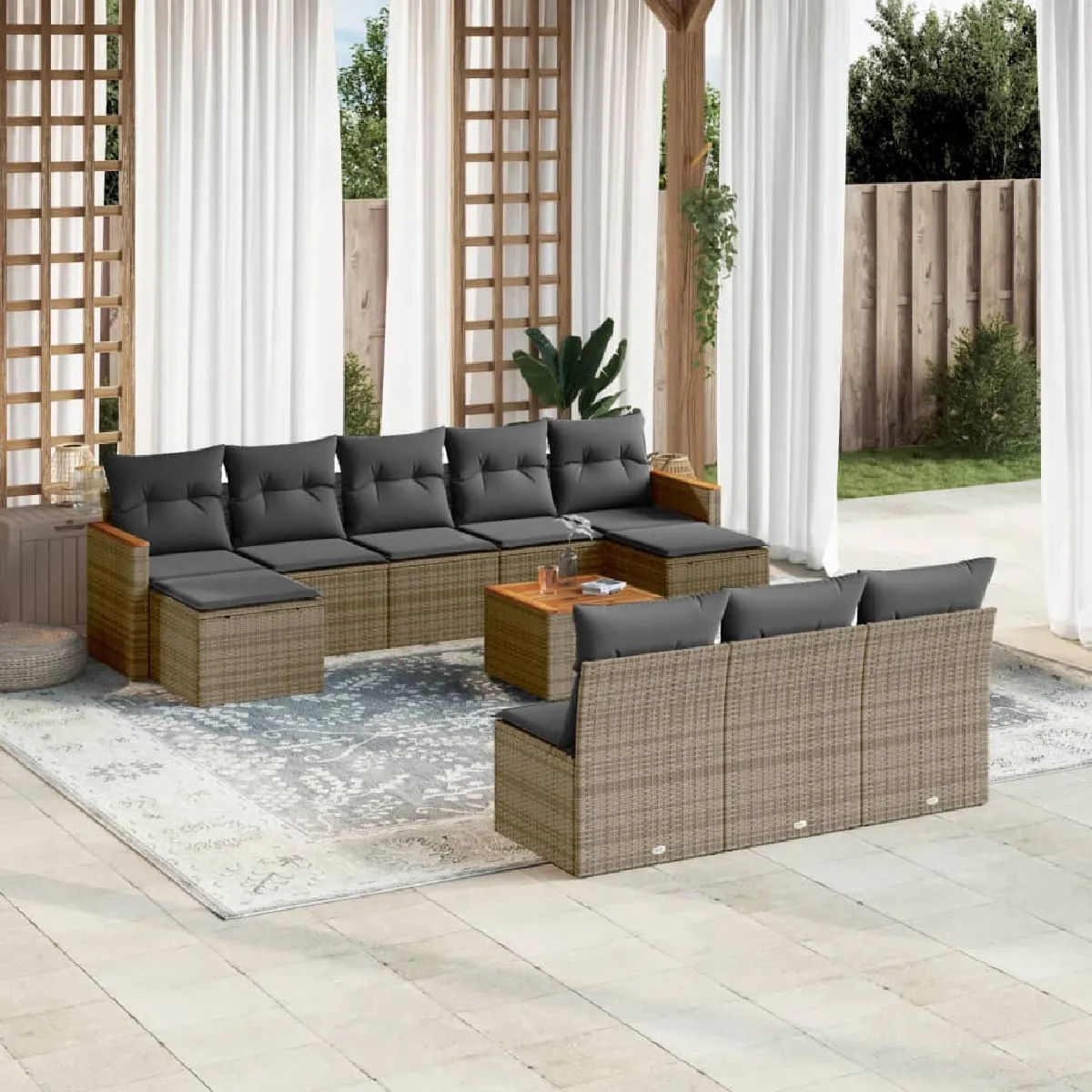vidaXL Salon de jardin 11 pcs avec coussins gris
