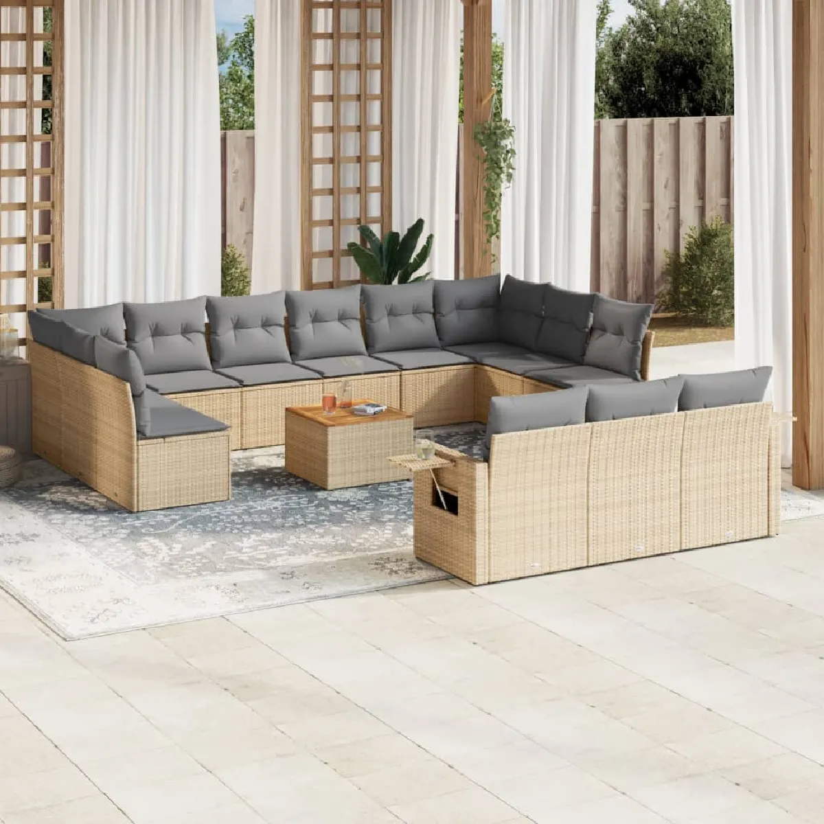 VIDAXL  Salon de jardin et coussins 14 pcs - M&eacute;lange beige