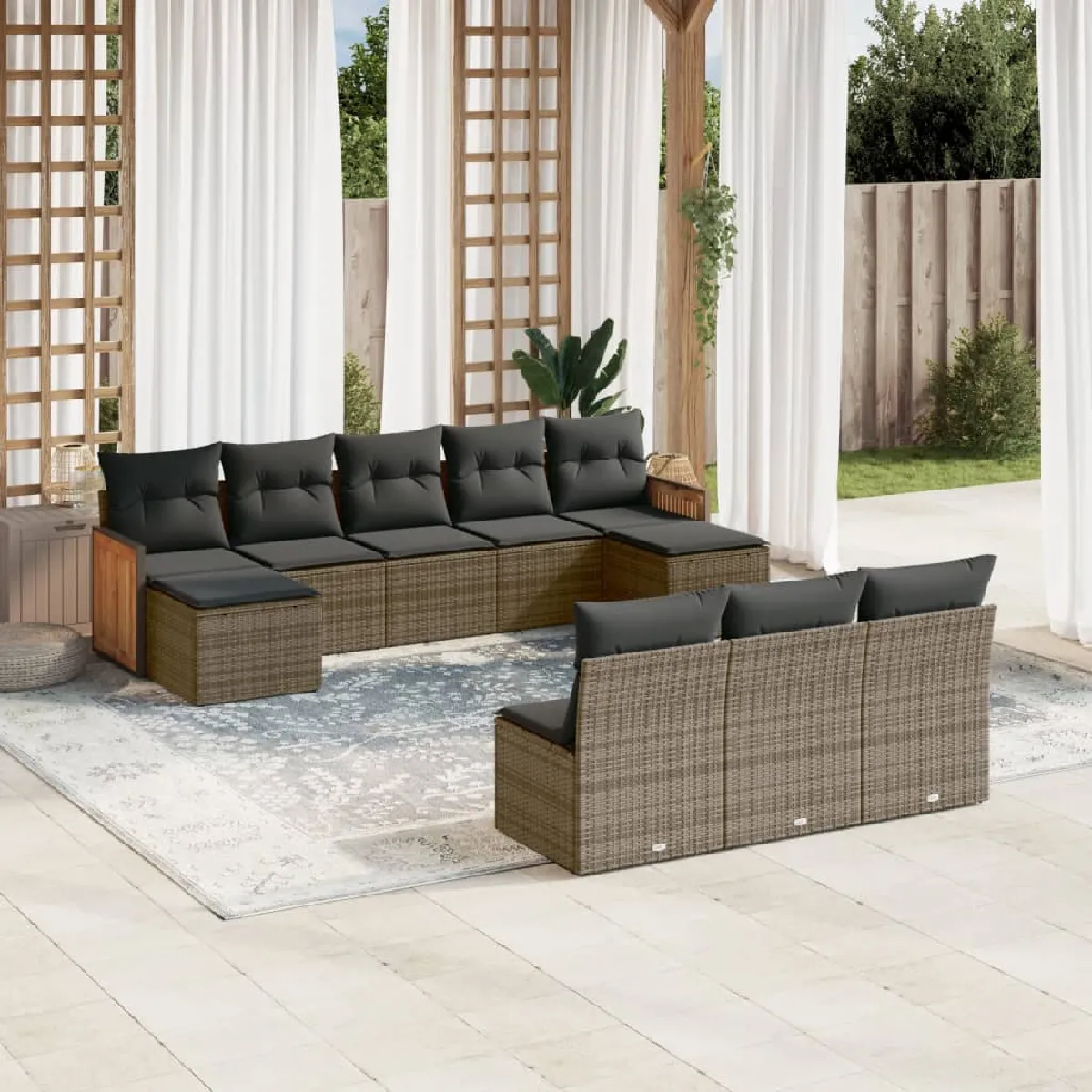 Vidaxl Gris Salon De Jardin 10 Pcs