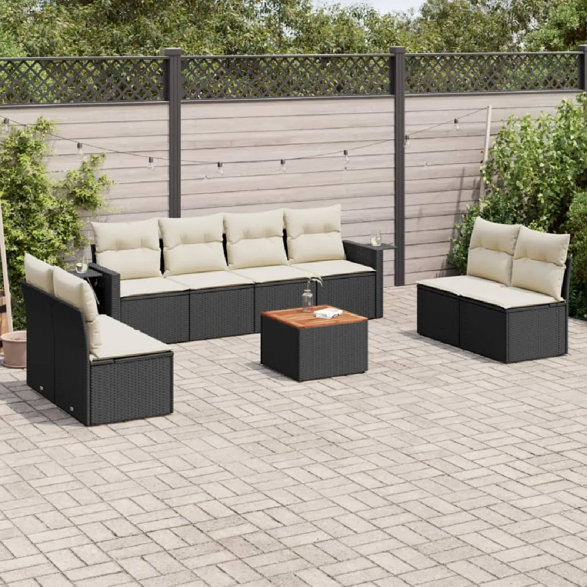 vidaXL Salon de jardin 9 pcs avec coussins - Noir