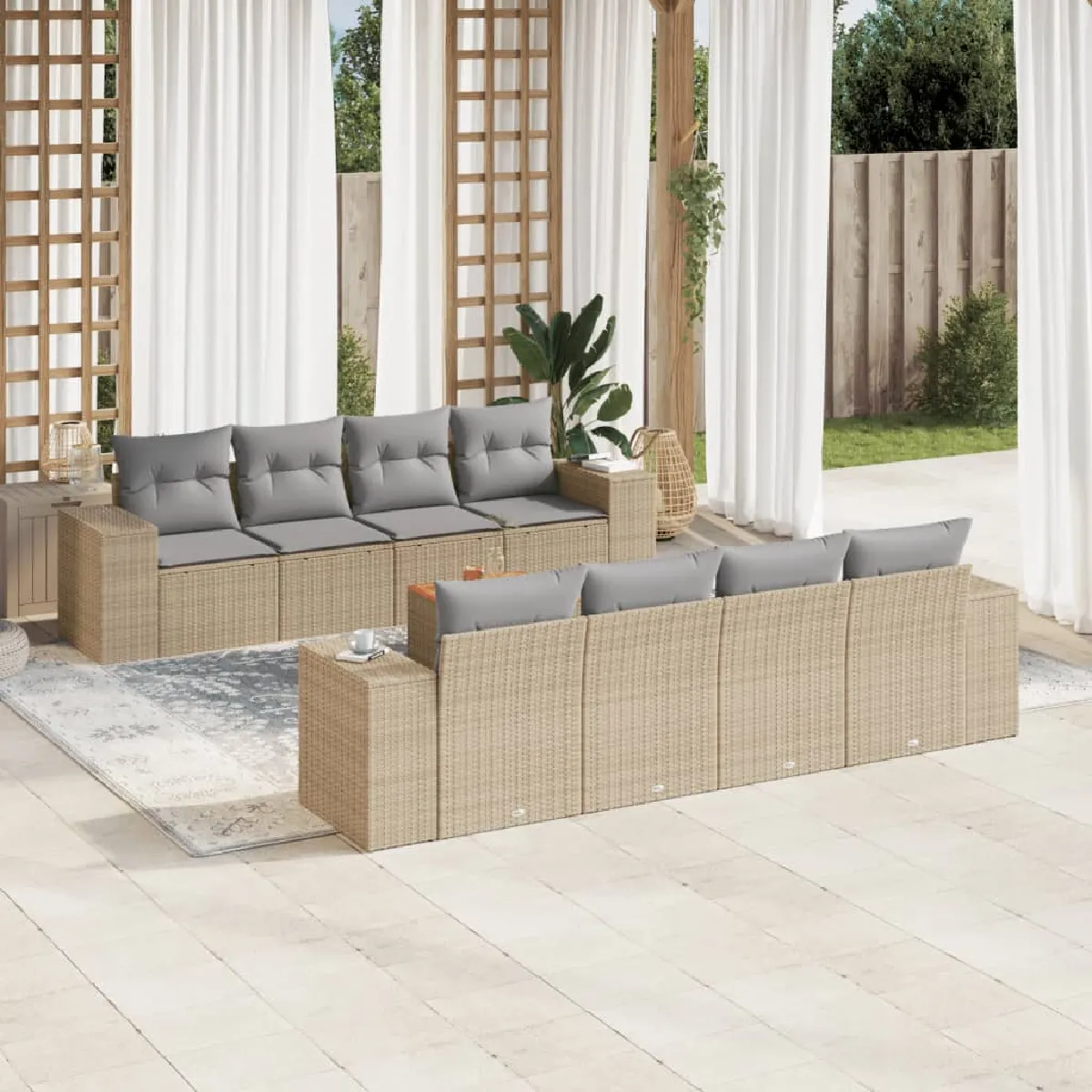 VIDAXL - Salon de jardin modulable - Résine tressée - 8 personnes - 9 pièces - Beige - Image 3