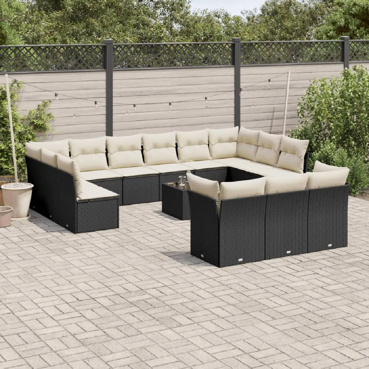 VIDAXL  Ensemble de jardin 14 pcs avec coussins - Noir R&eacute;sine Tress&eacute;e