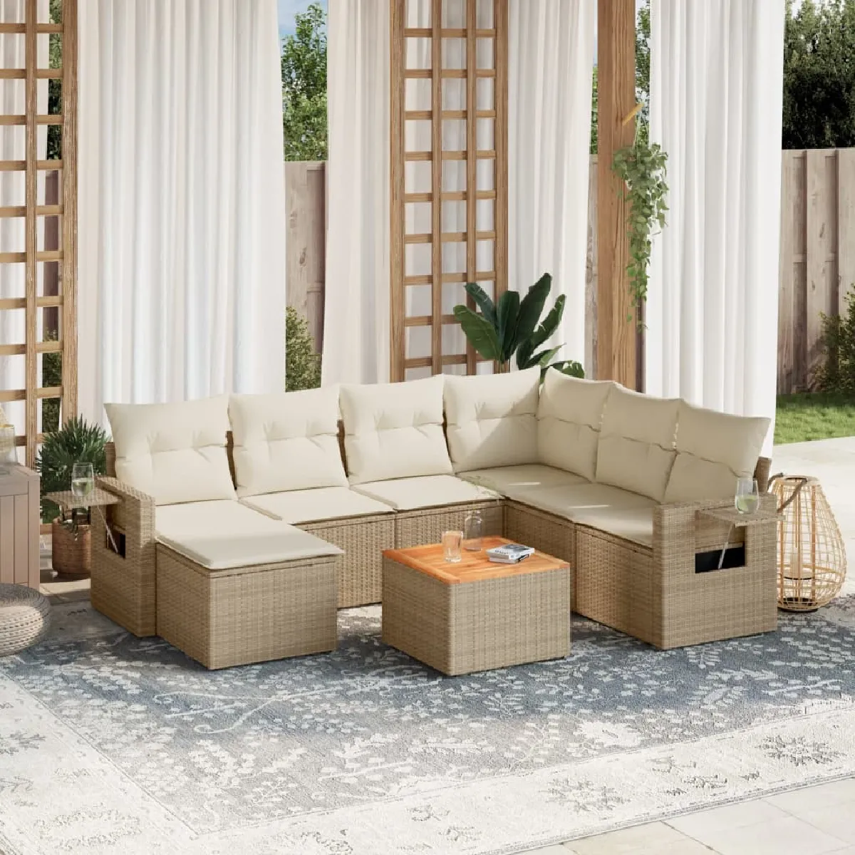 VIDAXL Salon de jardin avec coussins 8 pcs beige