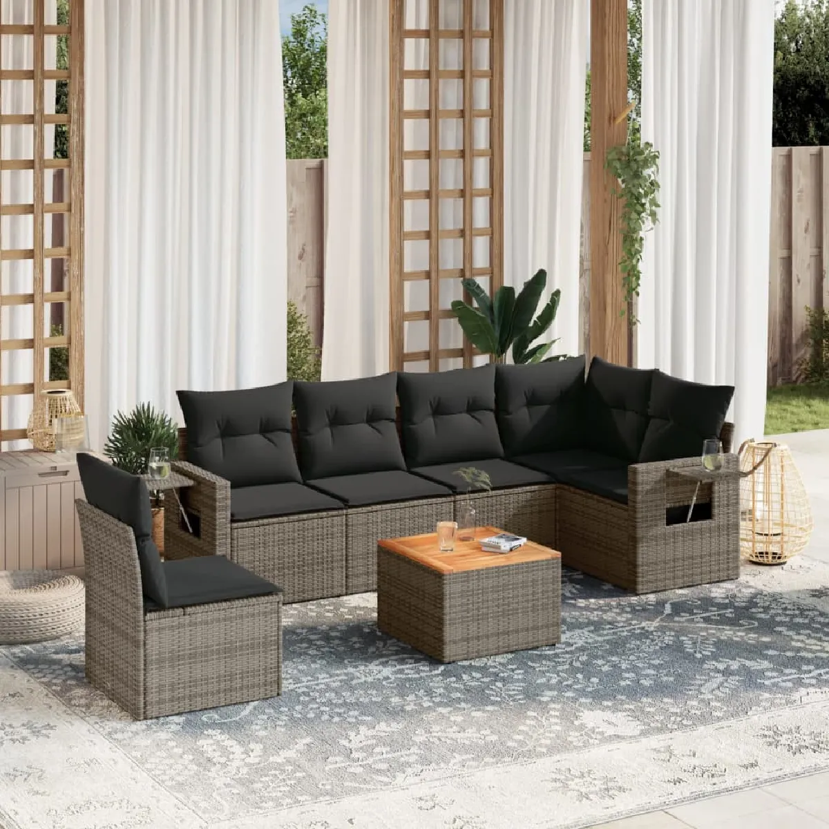 vidaXL - Salon de jardin modulable - 7 pièces - 6 personnes - Gris - Image 3