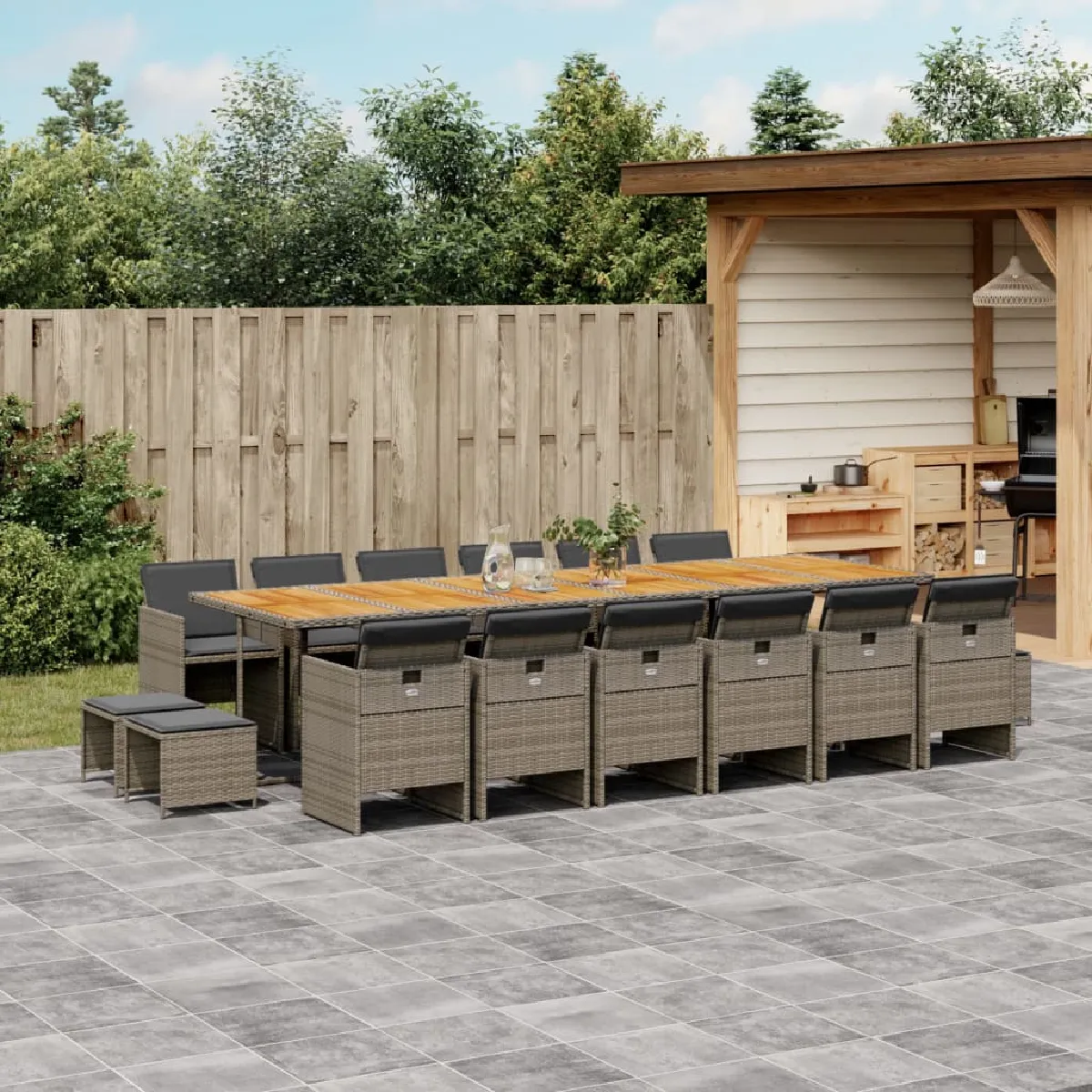 VIDAXL Ensemble à manger jardin 17 pcs résine tressée